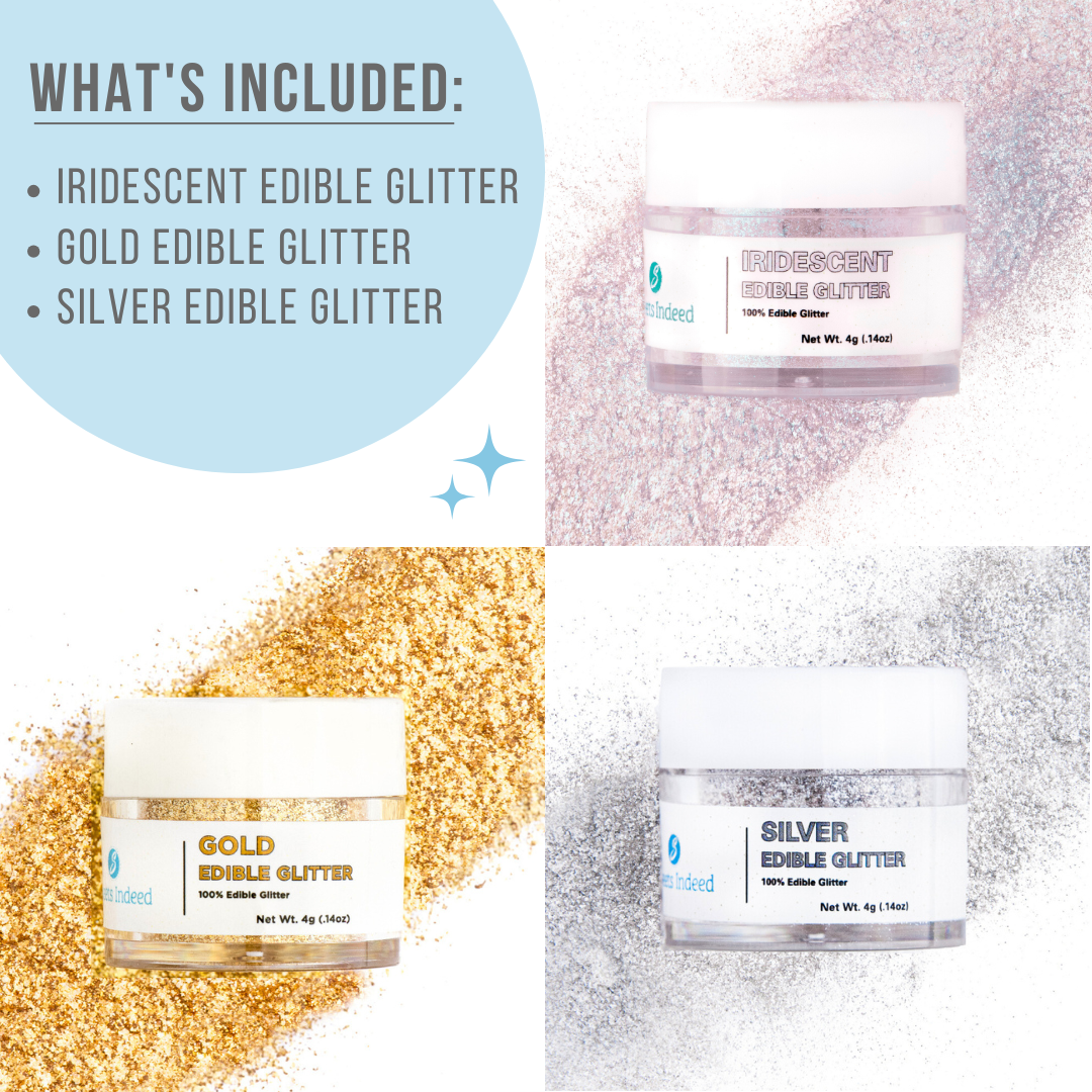 New Year Edible Glitter 3 Pack - Silver, Gold, Iridescent