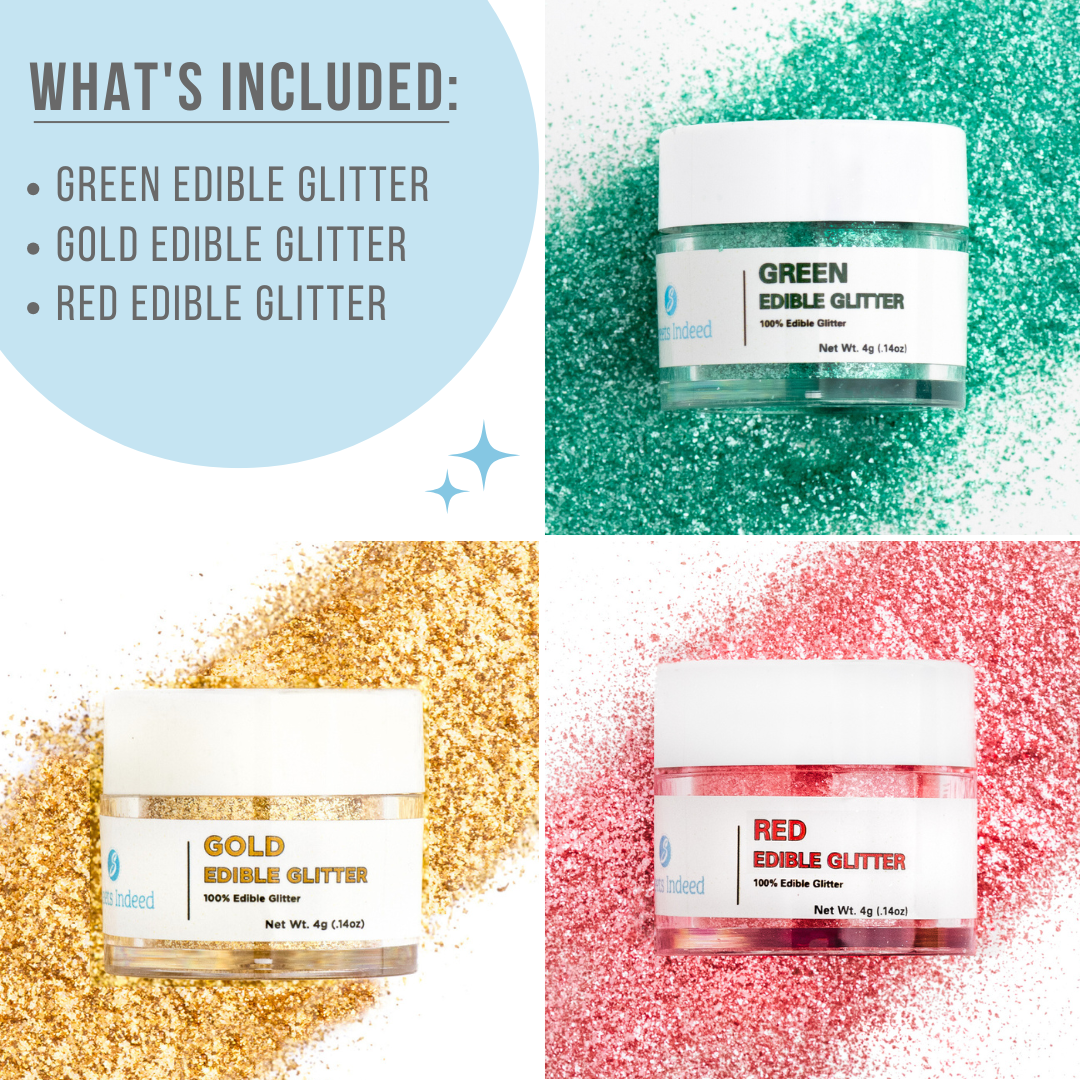 Christmas Edible Glitter 3 Pack - Red, Gold, Green